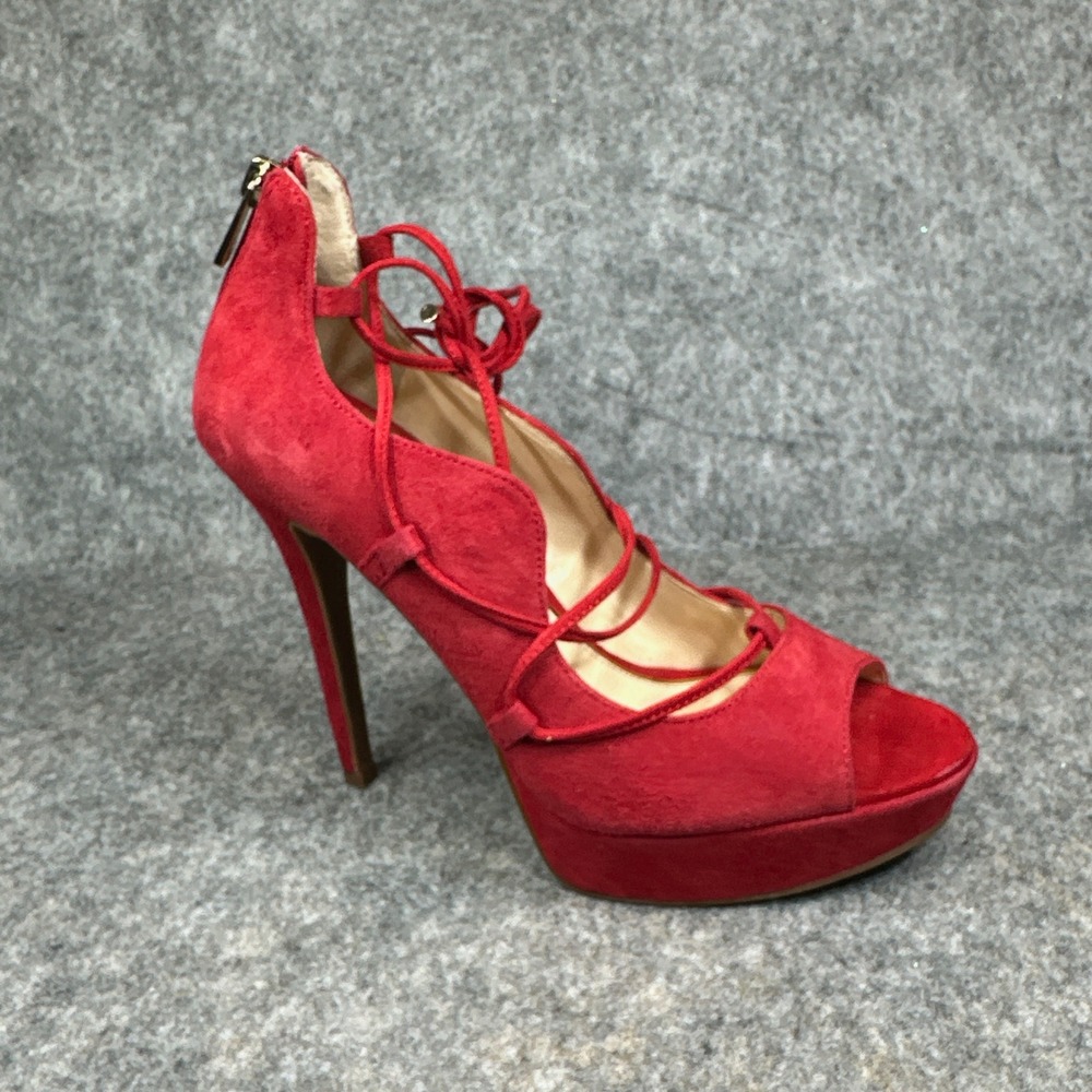 Jessica Simpson Baylinn Red Leather Dress Pumps Womens 8 Platform Ankle Wrap